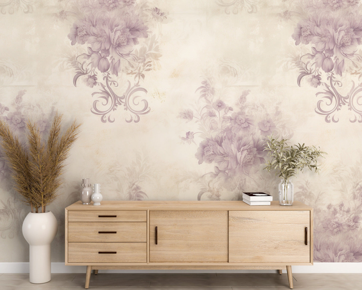 Removable Wallpaper, Purple Flowers Floral - Peel & Stick, Reusable, Self Adhesive, 26" Panels, Easy Install, Seamless