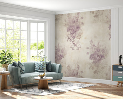 Removable Wallpaper, Purple Flowers Floral - Peel & Stick, Reusable, Self Adhesive, 26" Panels, Easy Install, Seamless