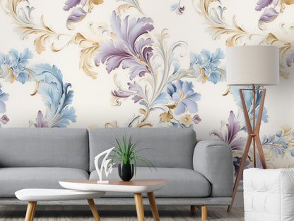 Removable Wallpaper, Purple and Blue Floral - Peel & Stick, Reusable, Self Adhesive, 26" Panels, Easy Install, Seamless