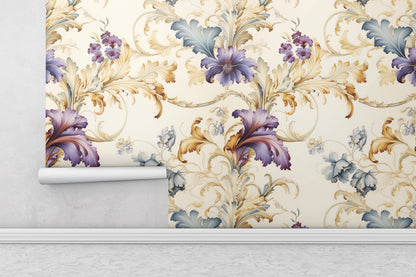 Removable Wallpaper, Purple and Yellow Floral - Peel & Stick, Reusable, Self Adhesive, 26" Panels, Easy Install, Seamless