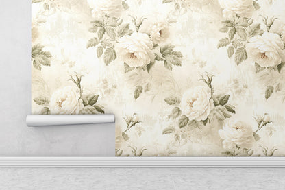 Removable Wallpaper, Cute White Flowers Floral - Peel & Stick, Reusable, Self Adhesive, 26" Panels, Easy Install, Seamless