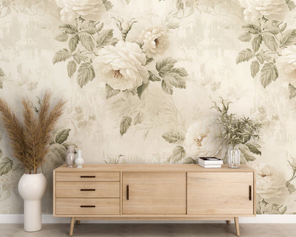 Removable Wallpaper, Cute White Flowers Floral - Peel & Stick, Reusable, Self Adhesive, 26" Panels, Easy Install, Seamless