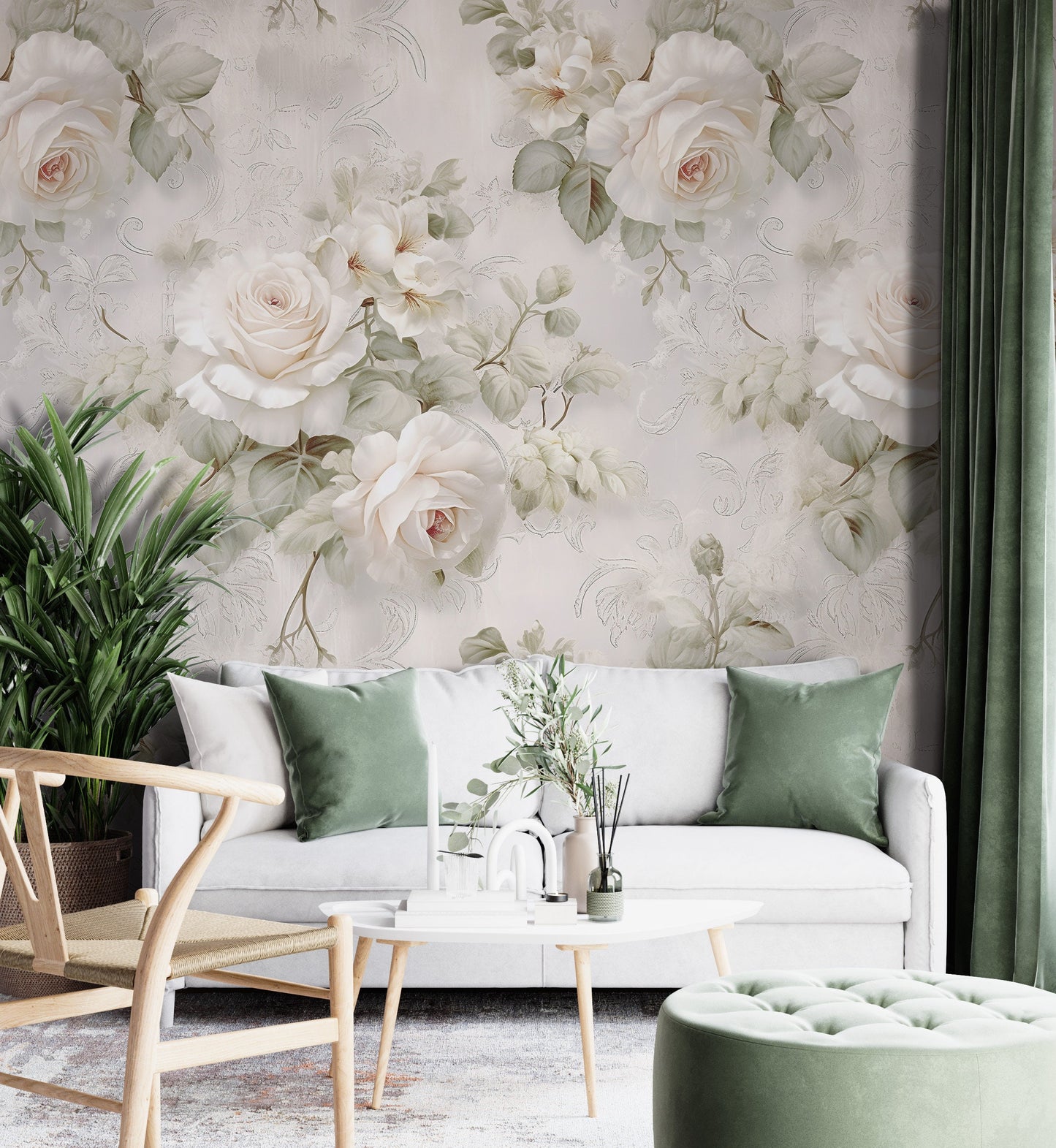 Removable Wallpaper, Beautiful White Flowers Floral - Peel & Stick, Reusable, Self Adhesive, 26" Panels, Easy Install, Seamless