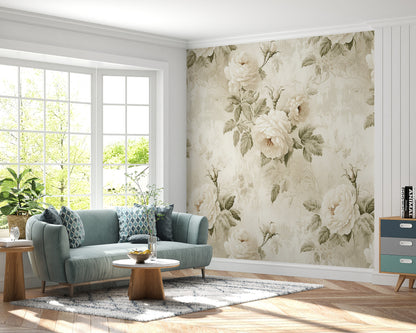 Removable Wallpaper, Cute White Flowers Floral - Peel & Stick, Reusable, Self Adhesive, 26" Panels, Easy Install, Seamless