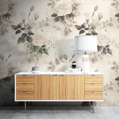 Removable Wallpaper, White Flowers Floral Design - Peel & Stick, Reusable, Self Adhesive, 26" Panels, Easy Install, Seamless