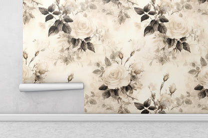 Removable Wallpaper, White Flowers Floral Design - Peel & Stick, Reusable, Self Adhesive, 26" Panels, Easy Install, Seamless