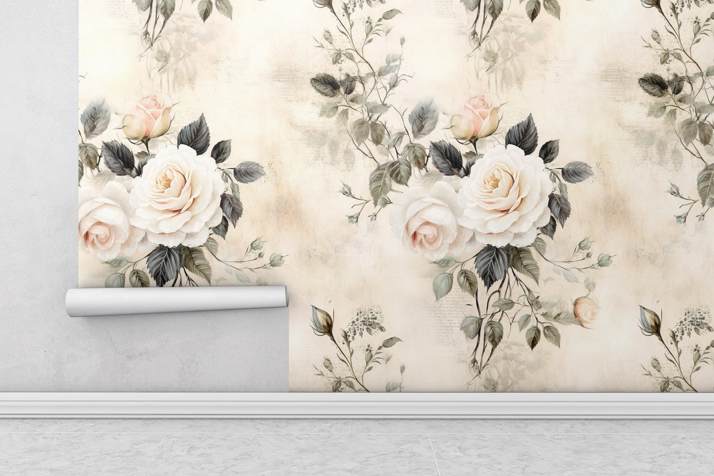 Removable Wallpaper, Cute White Flowers Floral Design - Peel & Stick, Reusable, Self Adhesive, 26" Panels, Easy Install, Seamless