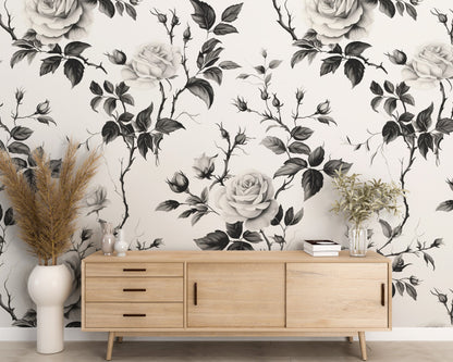 Removable Wallpaper, Beautiful White Flowers Floral Design - Peel & Stick, Reusable, Self Adhesive, 26" Panels, Easy Install, Seamless