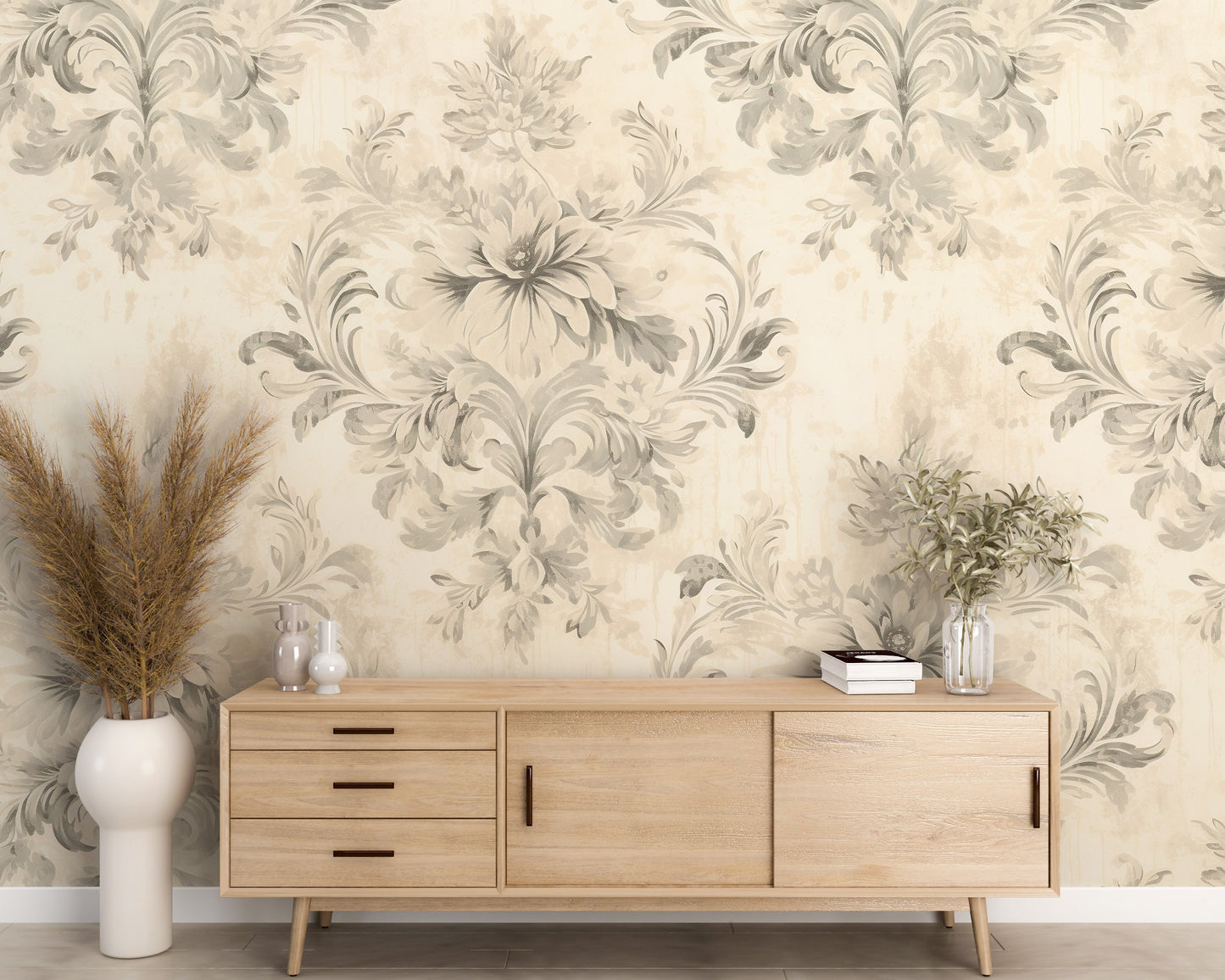 Removable Wallpaper, White Floral Flower Design - Peel & Stick, Reusable, Self Adhesive, 26" Panels, Easy Install, Seamless