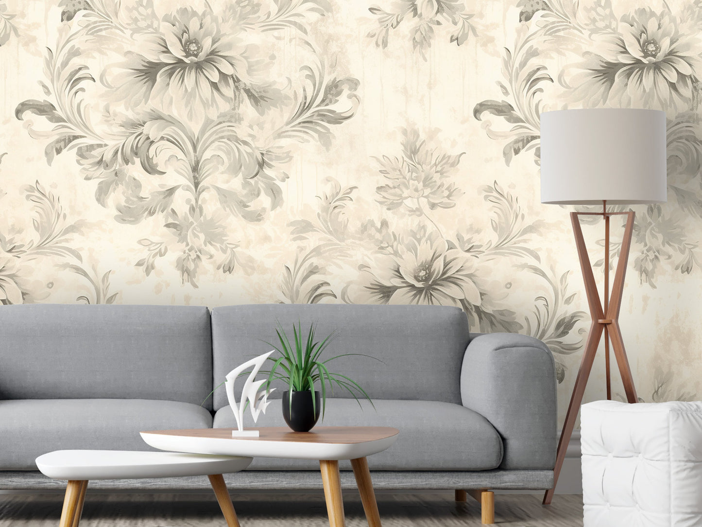 Removable Wallpaper, White Floral Flower Design - Peel & Stick, Reusable, Self Adhesive, 26" Panels, Easy Install, Seamless