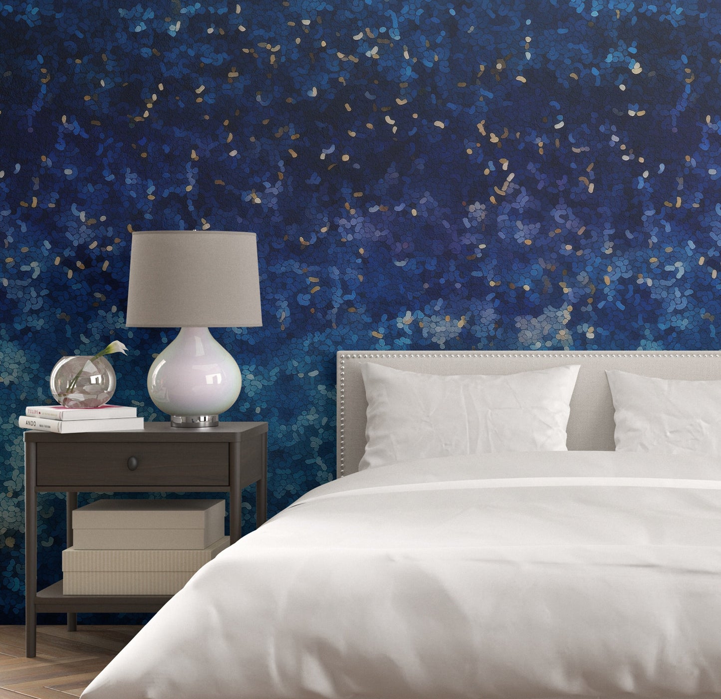 Removable Wallpaper, Blue Glitter Design - Peel & Stick, Reusable, Self Adhesive, 26" Panels, Easy Install, Seamless