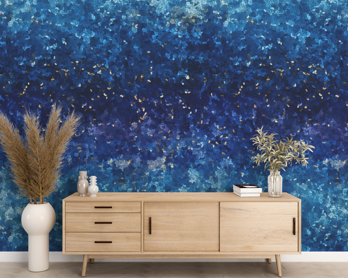 Removable Wallpaper, Blue Glitter Design - Peel & Stick, Reusable, Self Adhesive, 26" Panels, Easy Install, Seamless