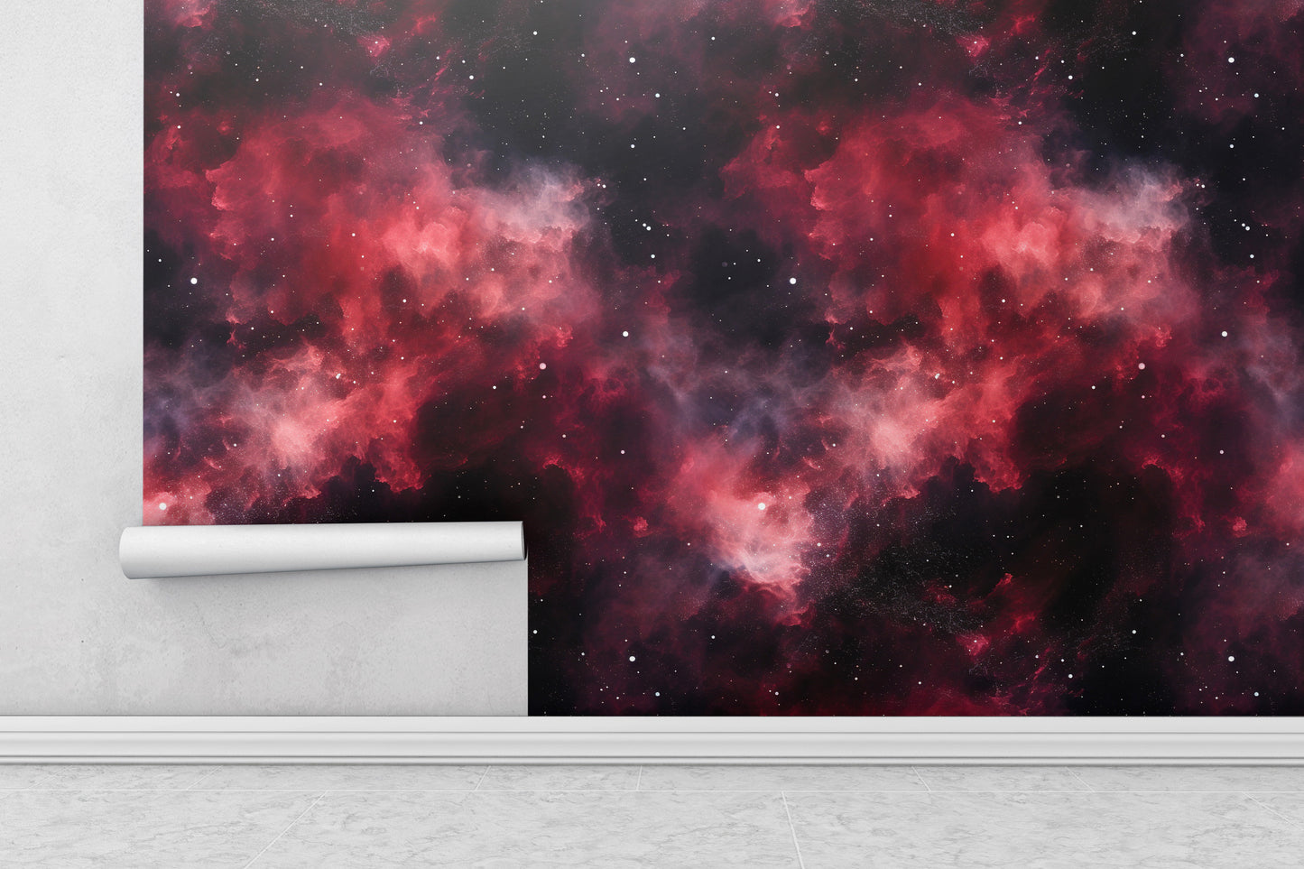 Removable Wallpaper, Red Galaxy Design - Peel & Stick, Reusable, Self Adhesive, 26" Panels, Easy Install, Seamless