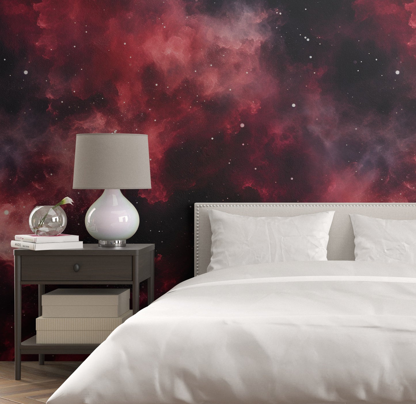 Removable Wallpaper, Red Galaxy Design - Peel & Stick, Reusable, Self Adhesive, 26" Panels, Easy Install, Seamless