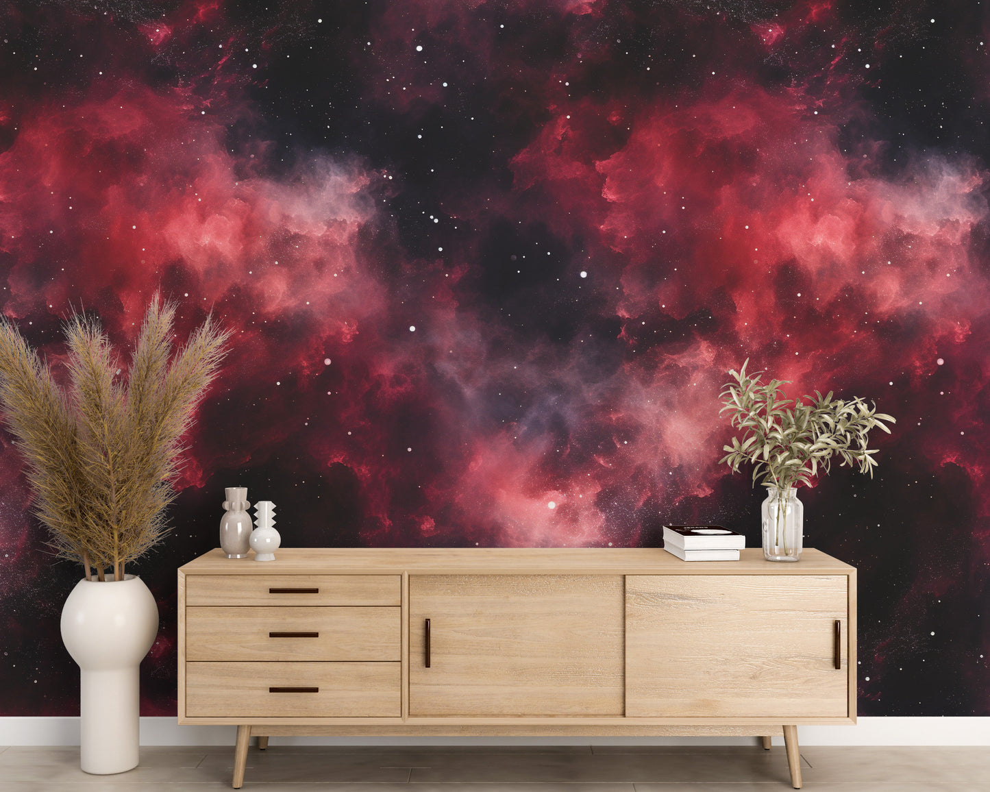 Removable Wallpaper, Red Galaxy Design - Peel & Stick, Reusable, Self Adhesive, 26" Panels, Easy Install, Seamless