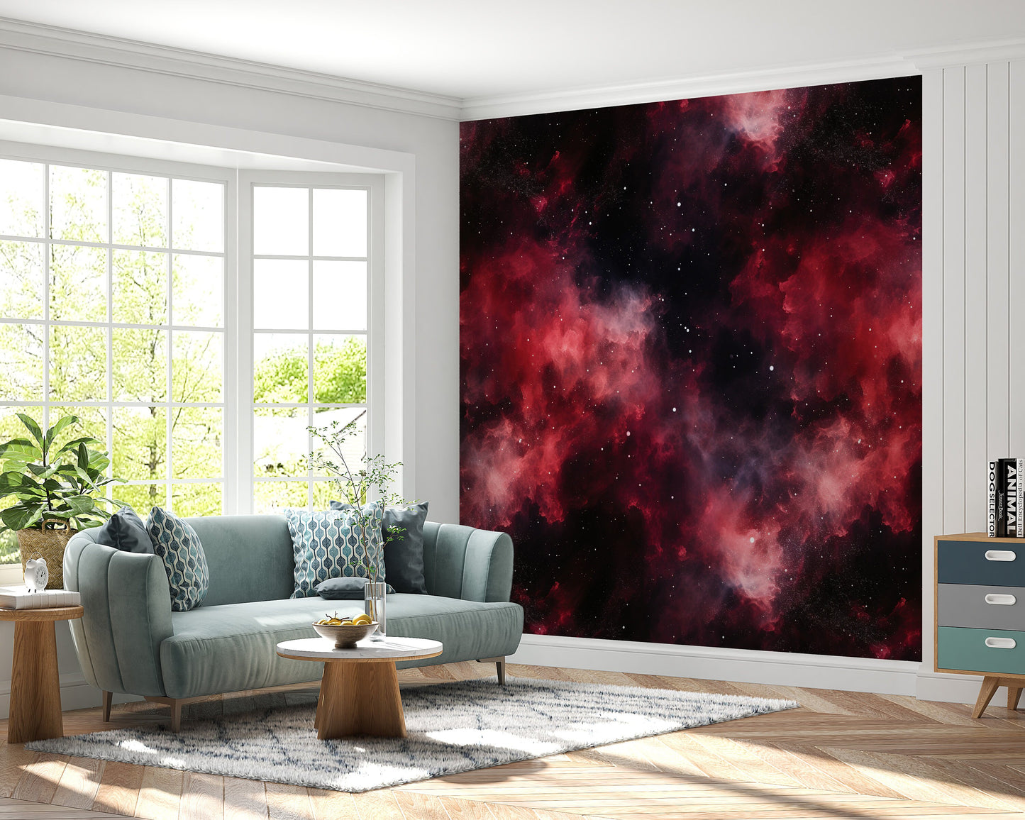 Removable Wallpaper, Red Galaxy Design - Peel & Stick, Reusable, Self Adhesive, 26" Panels, Easy Install, Seamless