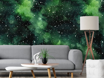 Removable Wallpaper, Black and Green Galaxy Design - Peel & Stick, Reusable, Self Adhesive, 26" Panels, Easy Install, Seamless