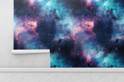 Removable Wallpaper, Pink and Blue Galaxy Design - Peel & Stick, Reusable, Self Adhesive, 26" Panels, Easy Install, Seamless