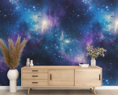 Removable Wallpaper, Blue and Pink Galaxy Design - Peel & Stick, Reusable, Self Adhesive, 26" Panels, Easy Install, Seamless