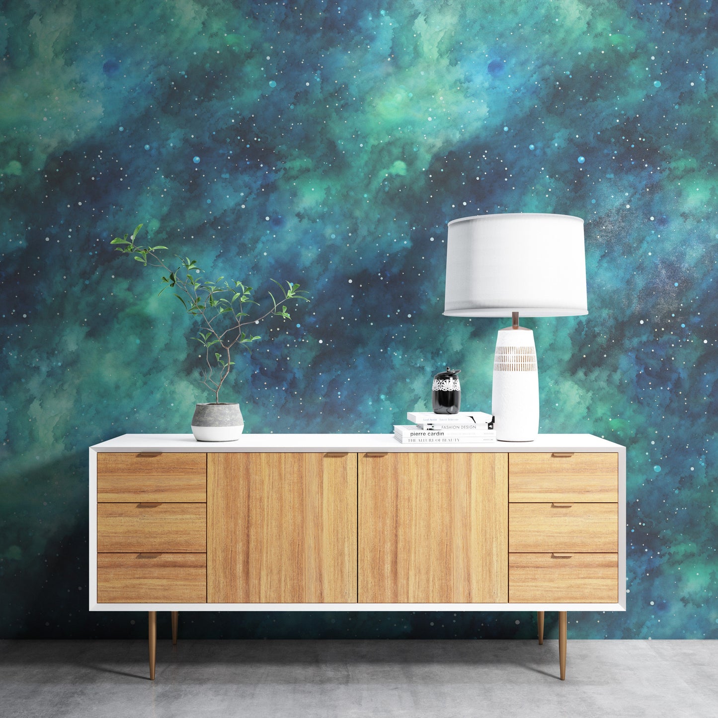 Removable Wallpaper, Blue and Green Beautiful Galaxy Design - Peel & Stick, Reusable, Self Adhesive, 26" Panels, Easy Install, Seamless