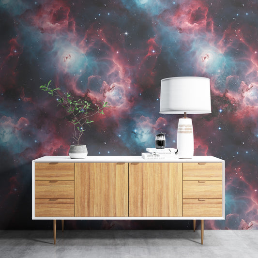 Removable Wallpaper, Red and Blue Galaxy Design - Peel & Stick, Reusable, Self Adhesive, 26" Panels, Easy Install, Seamless