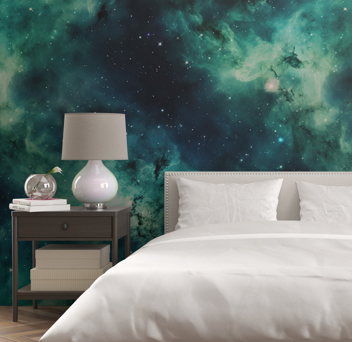 Removable Wallpaper, Green and Blue Beautiful Galaxy Design - Peel & Stick, Reusable, Self Adhesive, 26" Panels, Easy Install, Seamless