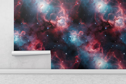 Removable Wallpaper, Red and Blue Galaxy Design - Peel & Stick, Reusable, Self Adhesive, 26" Panels, Easy Install, Seamless