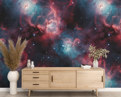 Removable Wallpaper, Red and Blue Galaxy Design - Peel & Stick, Reusable, Self Adhesive, 26" Panels, Easy Install, Seamless