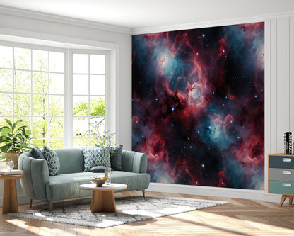 Removable Wallpaper, Red and Blue Galaxy Design - Peel & Stick, Reusable, Self Adhesive, 26" Panels, Easy Install, Seamless