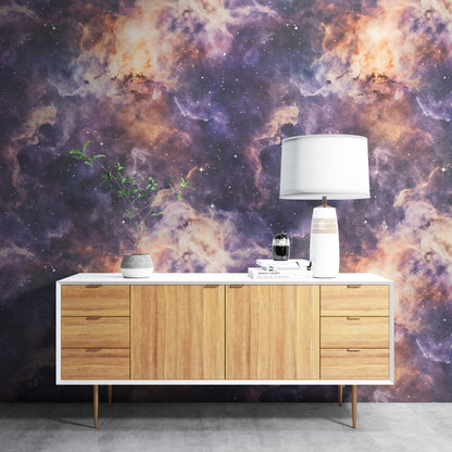 Removable Wallpaper, Orange and Purple Galaxy Design - Peel & Stick, Reusable, Self Adhesive, 26" Panels, Easy Install, Seamless