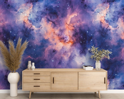 Removable Wallpaper, Blue and Pink Beautiful Galaxy Design - Peel & Stick, Reusable, Self Adhesive, 26" Panels, Easy Install, Seamless