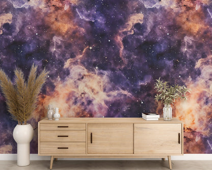 Removable Wallpaper, Orange and Purple Galaxy Design - Peel & Stick, Reusable, Self Adhesive, 26" Panels, Easy Install, Seamless