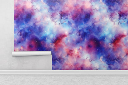 Removable Wallpaper, Blue and Red Galaxy Design - Peel & Stick, Reusable, Self Adhesive, 26" Panels, Easy Install, Seamless