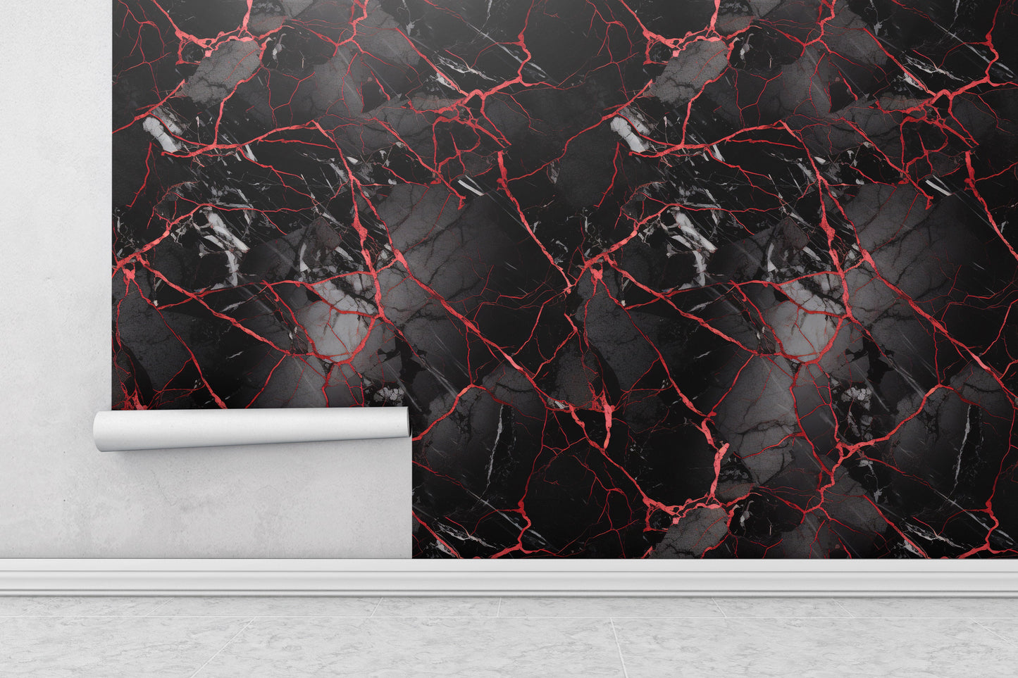 Removable Wallpaper, Black and Red Marble - Peel & Stick, Reusable, Self Adhesive, 26" Panels, Easy Install, Seamless