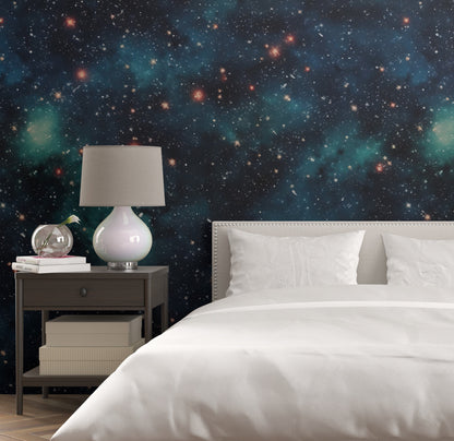 Removable Wallpaper, Black Galaxy Design - Peel & Stick, Reusable, Self Adhesive, 26" Panels, Easy Install, Seamless