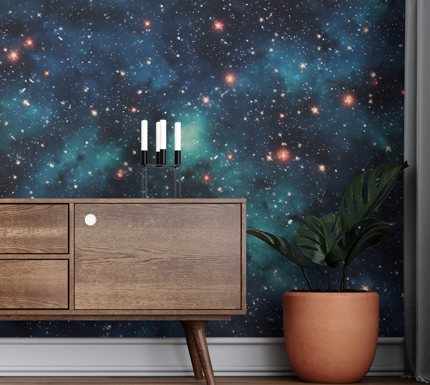 Removable Wallpaper, Black Galaxy Design - Peel & Stick, Reusable, Self Adhesive, 26" Panels, Easy Install, Seamless