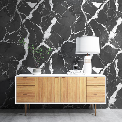 Removable Wallpaper, Black and White Marble - Peel & Stick, Reusable, Self Adhesive, 26" Panels, Easy Install, Seamless