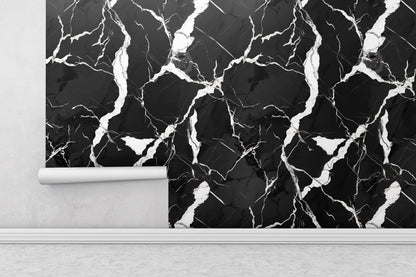 Removable Wallpaper, Black and White Marble - Peel & Stick, Reusable, Self Adhesive, 26" Panels, Easy Install, Seamless