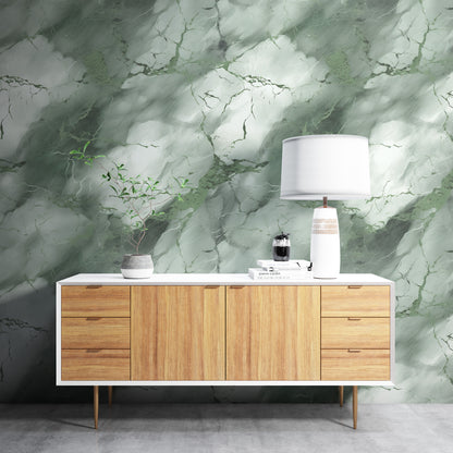 Removable Wallpaper, Dark Green and White Marble - Peel & Stick, Reusable, Self Adhesive, 26" Panels, Easy Install, Seamless