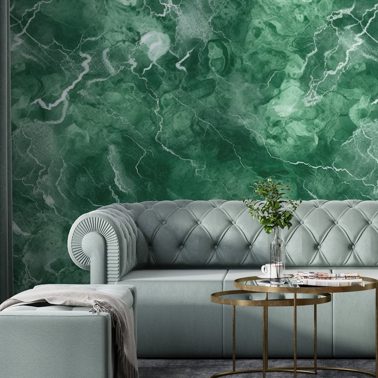 Removable Wallpaper, Green Marble - Peel & Stick, Reusable, Self Adhesive, 26" Panels, Easy Install, Seamless