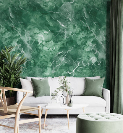 Removable Wallpaper, Green Marble - Peel & Stick, Reusable, Self Adhesive, 26" Panels, Easy Install, Seamless