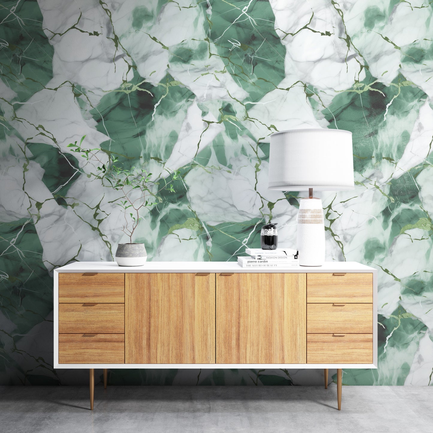 Removable Wallpaper, White and Green Beautiful Marble Design - Peel & Stick, Reusable, Self Adhesive, 26" Panels, Easy Install, Seamless