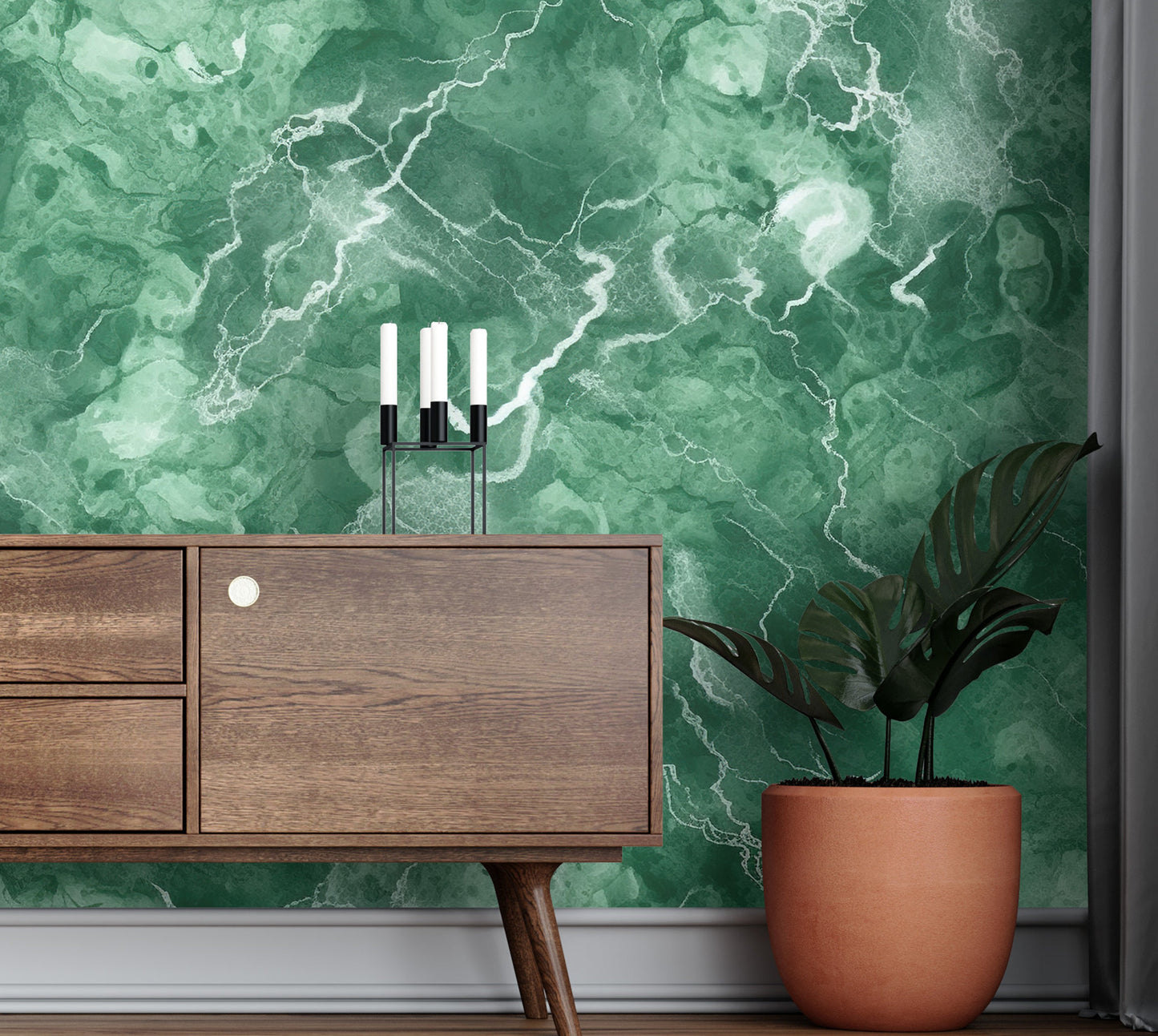 Removable Wallpaper, Green Marble - Peel & Stick, Reusable, Self Adhesive, 26" Panels, Easy Install, Seamless