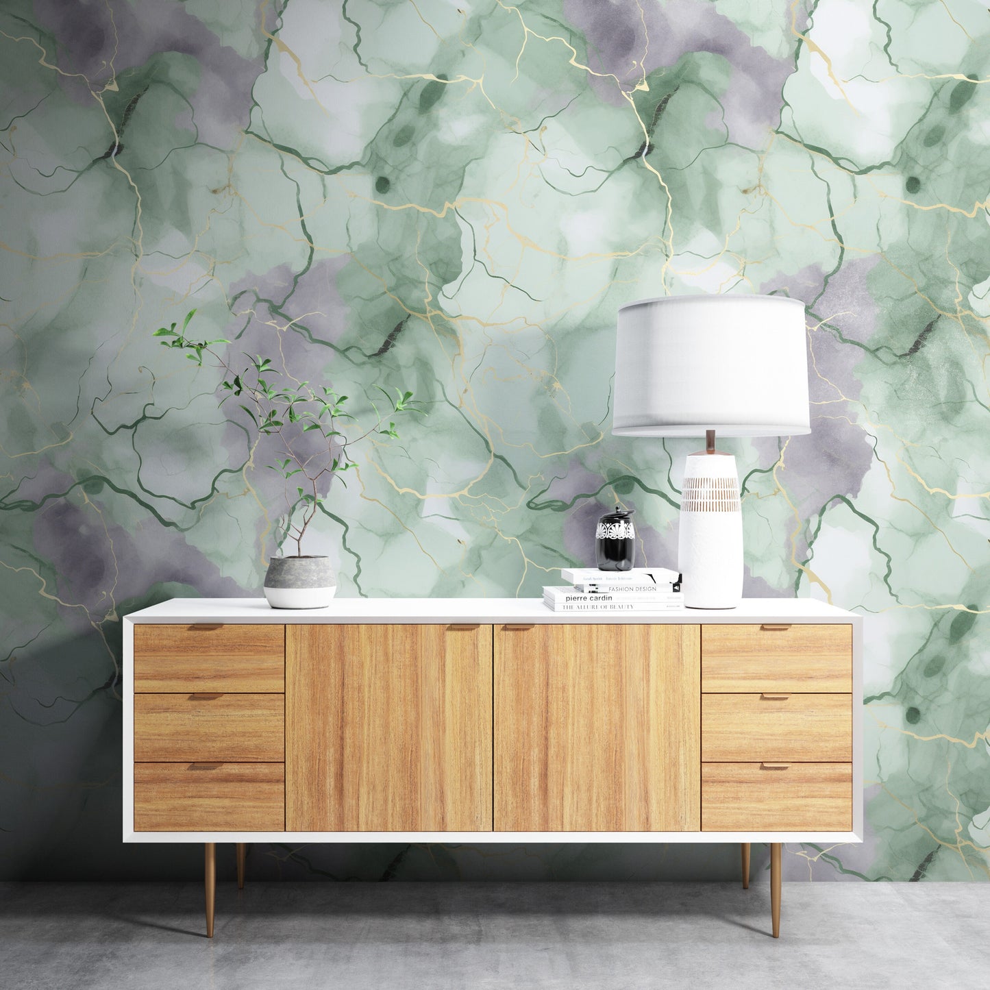 Removable Wallpaper, Green and Gray Marble - Peel & Stick, Reusable, Self Adhesive, 26" Panels, Easy Install, Seamless