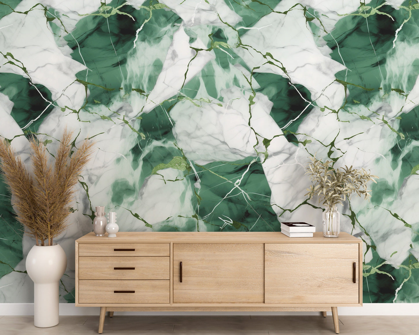 Removable Wallpaper, White and Green Beautiful Marble Design - Peel & Stick, Reusable, Self Adhesive, 26" Panels, Easy Install, Seamless