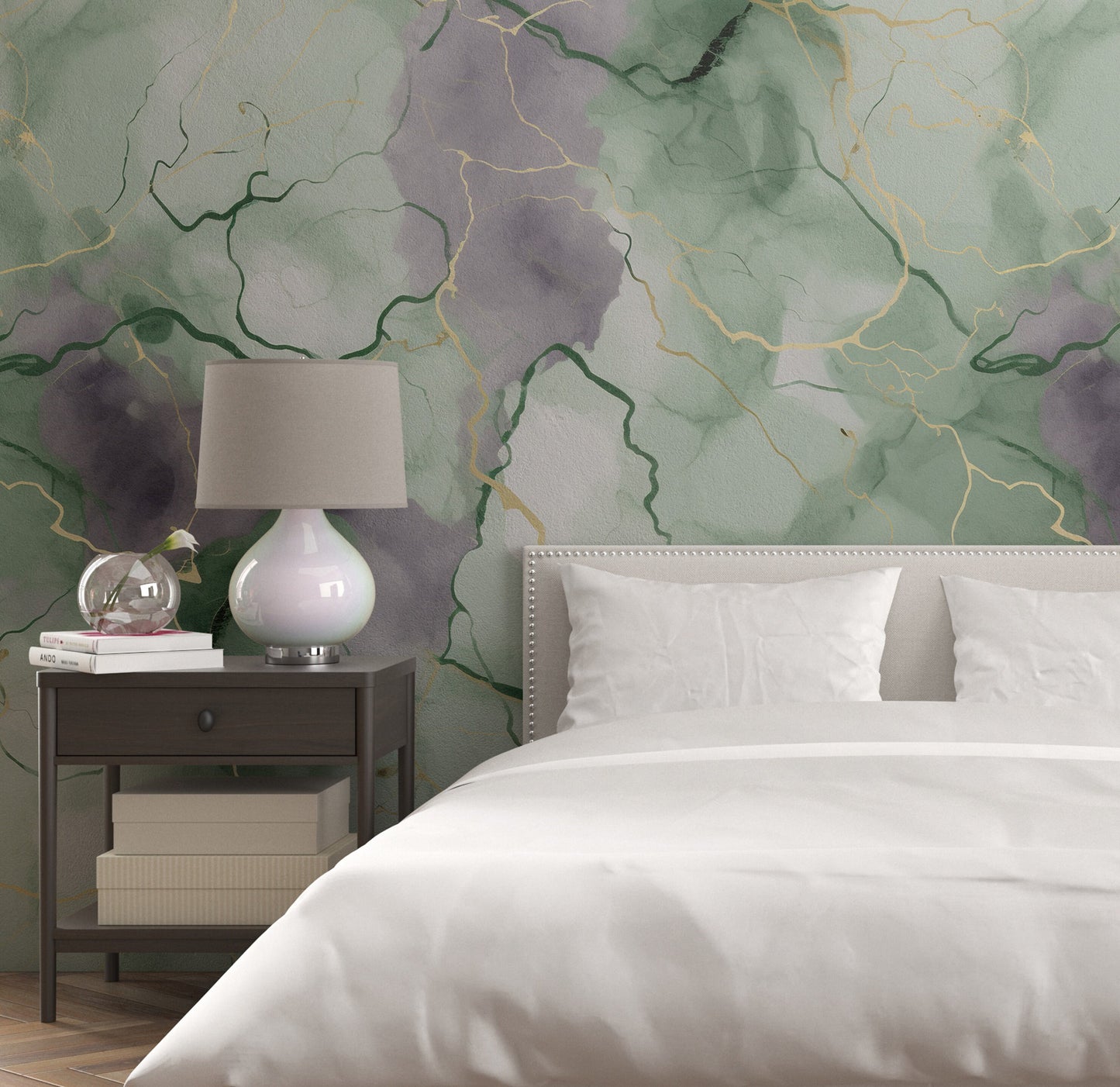 Removable Wallpaper, Green and Gray Marble - Peel & Stick, Reusable, Self Adhesive, 26" Panels, Easy Install, Seamless