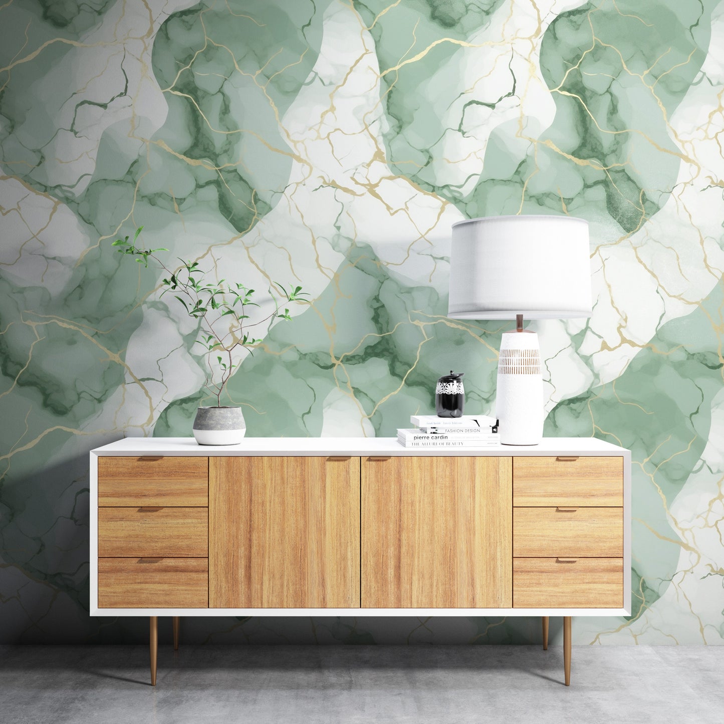 Removable Wallpaper, Green and Gold Marble - Peel & Stick, Reusable, Self Adhesive, 26" Panels, Easy Install, Seamless