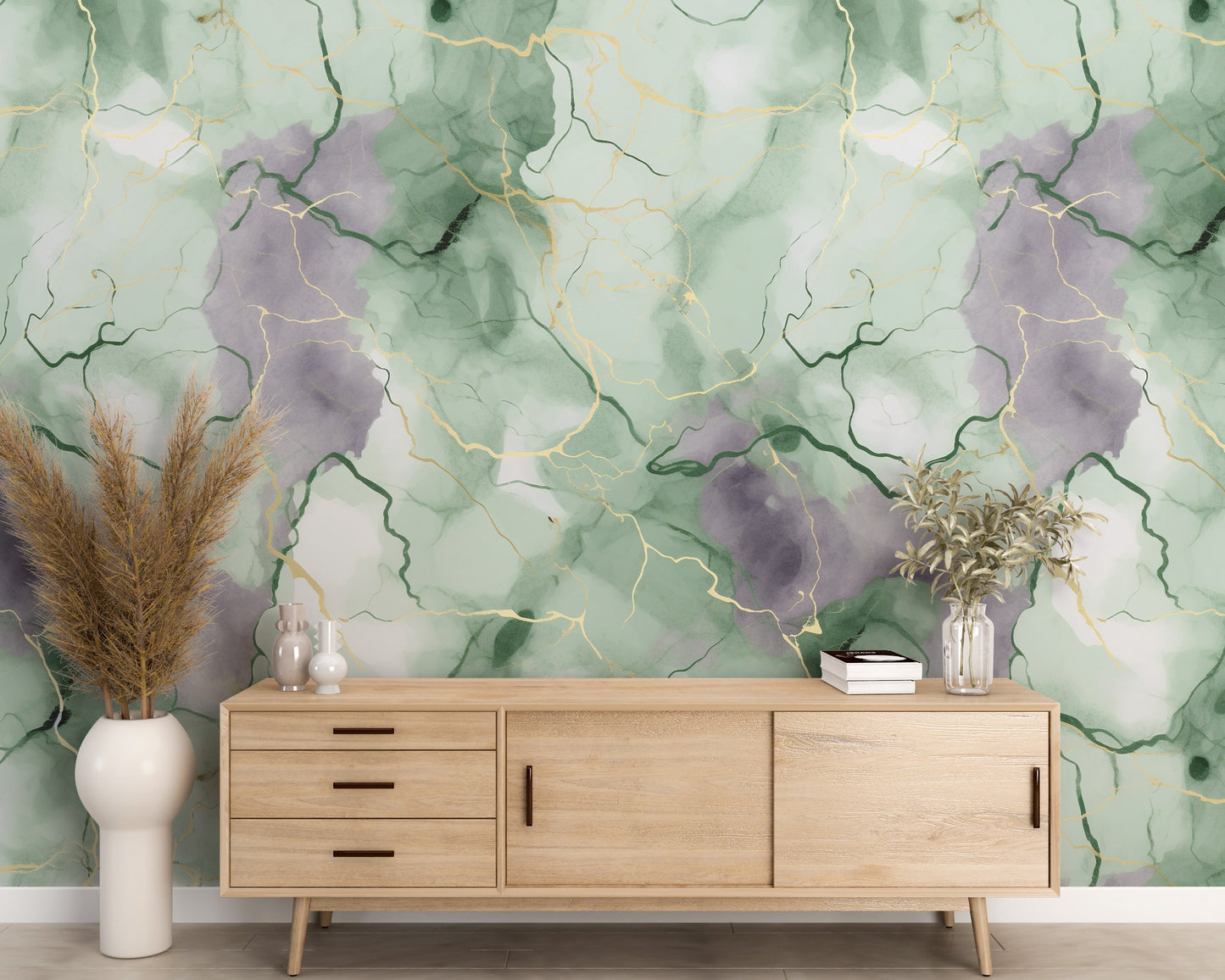 Removable Wallpaper, Green and Gray Marble - Peel & Stick, Reusable, Self Adhesive, 26" Panels, Easy Install, Seamless