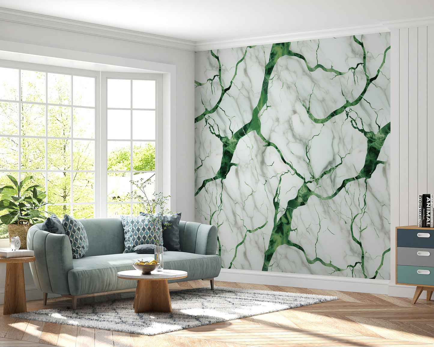 Removable Wallpaper, Green and White Beautiful Marble Design - Peel & Stick, Reusable, Self Adhesive, 26" Panels, Easy Install, Seamless