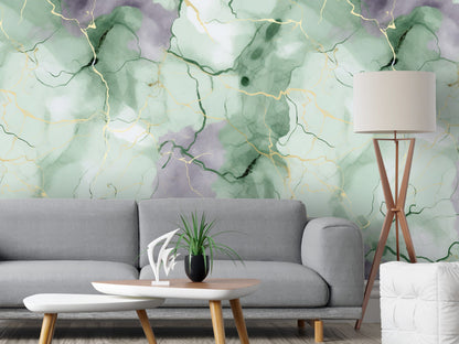 Removable Wallpaper, Green and Gray Marble - Peel & Stick, Reusable, Self Adhesive, 26" Panels, Easy Install, Seamless